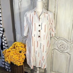 Lush White Shirt Dress with Orange and Black Stripes